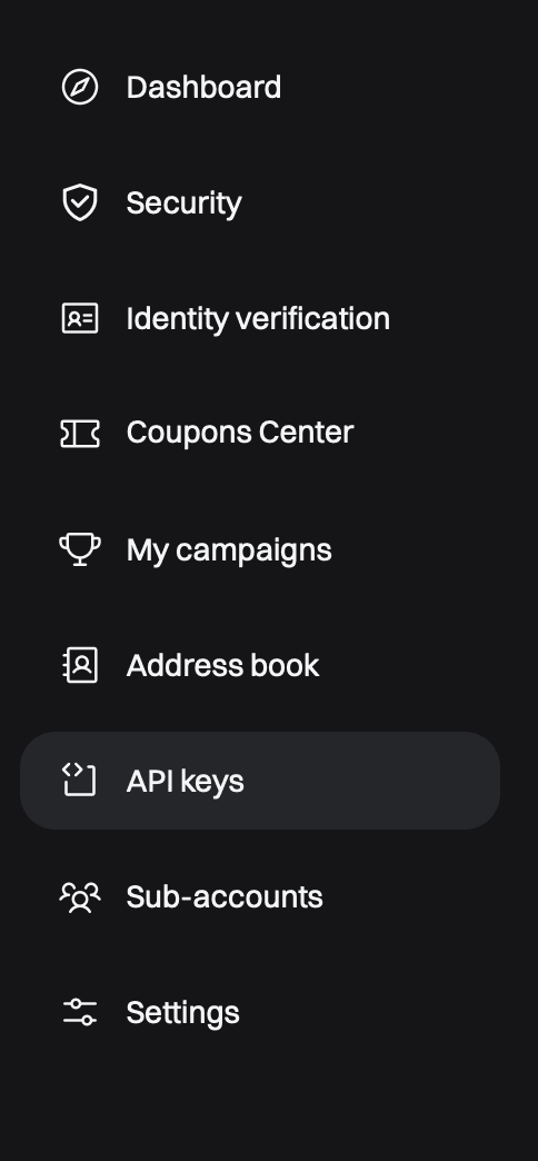 Перейдите в управление API